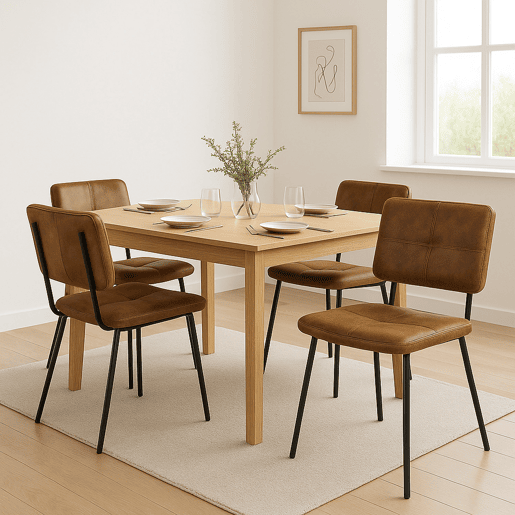 Conjunto De 4 Cadeiras De Jantar Estofadas Em Tecido Suede Com Estrutura KD E Pés Metálicos Pretos Com Pintura A Pó, Design Industrial Moderno E Confortável Ideal Para Cozinha Ou Sala De Jantar, Suporta Até 120 KG