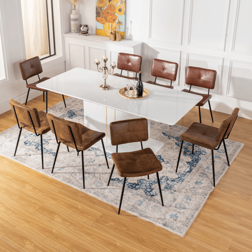 Conjunto De 4 Cadeiras De Jantar Estofadas Em Tecido Suede Com Estrutura KD E Pés Metálicos Pretos Com Pintura A Pó, Design Industrial Moderno E Confortável Ideal Para Cozinha Ou Sala De Jantar, Suporta Até 120 KG