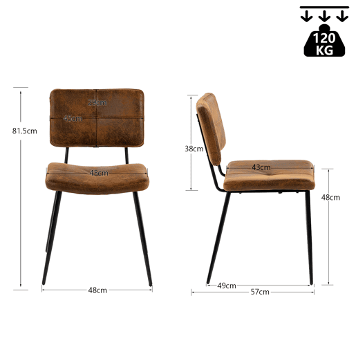 Conjunto De 4 Cadeiras De Jantar Estofadas Em Tecido Suede Com Estrutura KD E Pés Metálicos Pretos Com Pintura A Pó, Design Industrial Moderno E Confortável Ideal Para Cozinha Ou Sala De Jantar, Suporta Até 120 KG