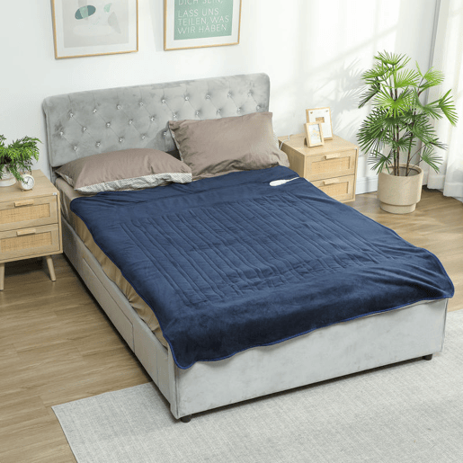 HOMCOM Manta Elétrica Grande 180x130 cm Manta Térmica Sofá de Coralina com 10 Níveis de Temperatura Temporizador Lavável na Máquina Ecrã LED e Proteção contra Sobreaquecimento Azul