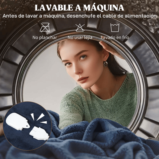 HOMCOM Manta Elétrica Grande 180x130 cm Manta Térmica Sofá de Coralina com 10 Níveis de Temperatura Temporizador Lavável na Máquina Ecrã LED e Proteção contra Sobreaquecimento Azul