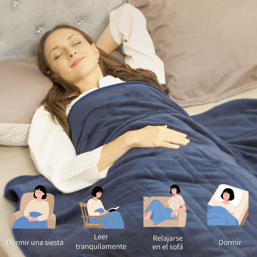 HOMCOM Manta Elétrica Grande 180x130 cm Manta Térmica Sofá de Coralina com 10 Níveis de Temperatura Temporizador Lavável na Máquina Ecrã LED e Proteção contra Sobreaquecimento Azul