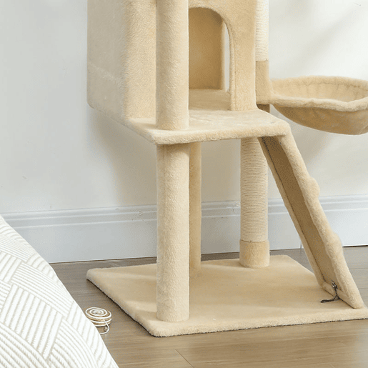 PawHut Arranhador para Gatos 160 cm Torre de Escalada com Múltiplas Plataformas Cama 2 Cavernas Rede Escada Postes de Sisal Bolas para Brincar Bege