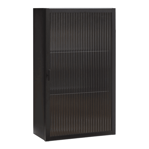 Armário de parede Zundert com porta de vidro canelado aço 60x35x15 cm Preto en.casa