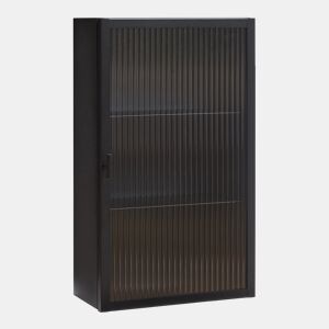 Armário de parede Zundert com porta de vidro canelado aço 60x35x15 cm Preto en.casa