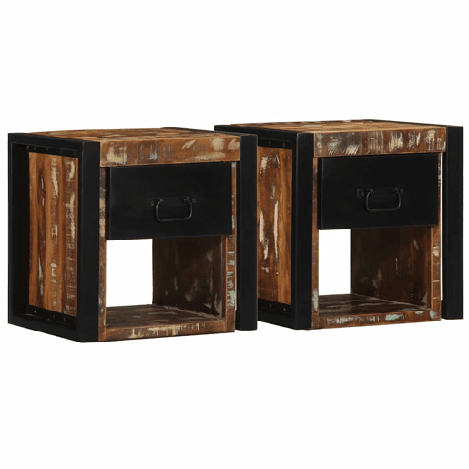 Lote de 2 Mesas De Cabeceira Mesinhas De Cabeceira - 40x35x40cm madeira maciça recuperada Lote de 2 Mesas De Cabeceira Mesinhas De Cabeceira - 40x35x40cm madeira maciça recuperada