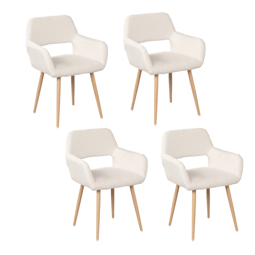 Conjunto De 4 Cadeiras De Jantar Estofadas Em Tecido Tipo Lã De Ovelha Bege Com Assento De Espuma E Pernas De Aço Com Efeito Madeira, Design Nórdico Moderno E Aconchegante Ideal Para Sala De Jantar, Cozinha Ou Sala De Estar