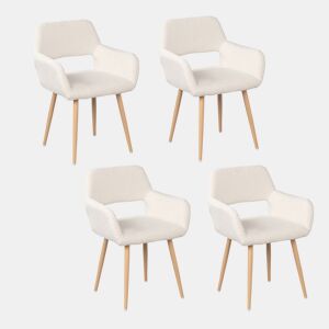 Conjunto De 4 Cadeiras De Jantar Estofadas Em Tecido Tipo Lã De Ovelha Bege Com Assento De Espuma E Pernas De Aço Com Efeito Madeira, Design Nórdico Moderno E Aconchegante Ideal Para Sala De Jantar, Cozinha Ou Sala De Estar