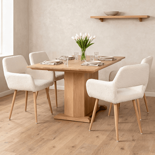 Conjunto De 4 Cadeiras De Jantar Estofadas Em Tecido Tipo Lã De Ovelha Bege Com Assento De Espuma E Pernas De Aço Com Efeito Madeira, Design Nórdico Moderno E Aconchegante Ideal Para Sala De Jantar, Cozinha Ou Sala De Estar
