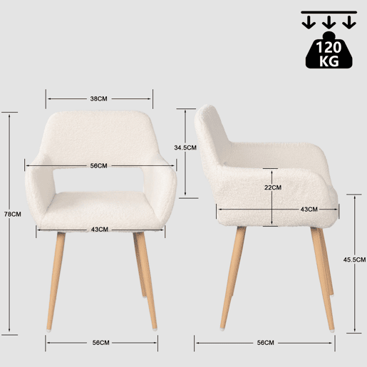 Conjunto De 4 Cadeiras De Jantar Estofadas Em Tecido Tipo Lã De Ovelha Bege Com Assento De Espuma E Pernas De Aço Com Efeito Madeira, Design Nórdico Moderno E Aconchegante Ideal Para Sala De Jantar, Cozinha Ou Sala De Estar