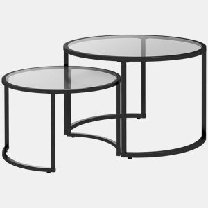 HOMCOM Conjunto de 2 Mesas de Apoio Mesas de Centro Redondas para Sala de Estar Bancada de Vidro Temperado e Estrutura de Aço Grande 70 cm Pequena 54 cm Preto e Transparente