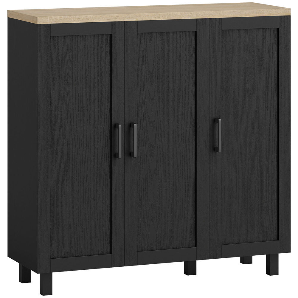 Homcom aparador de 3 puertas, aparador de salón estrecho, armario de cocina con estantes ajustables, para cocina, entrada, dormitorio, 90x30x90 cm, negro