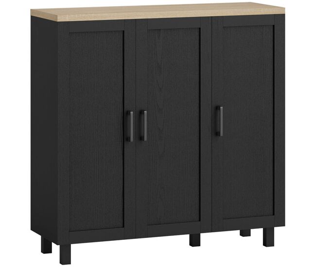 Homcom aparador de 3 puertas, aparador de salón estrecho, armario de cocina con estantes ajustables, para cocina, entrada, dormitorio, 90x30x90 cm, negro