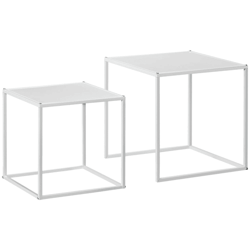 HOMCOM Conjunto de 2 Mesas Mesas de Centro Quadradas para Sala de Estar Estrutura de Aço para Quarto e Escritório Grande 40 cm Pequena 35 cm Branco