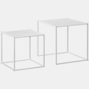 HOMCOM Conjunto de 2 Mesas Mesas de Centro Quadradas para Sala de Estar Estrutura de Aço para Quarto e Escritório Grande 40 cm Pequena 35 cm Branco