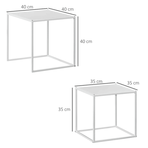 HOMCOM Conjunto de 2 Mesas Mesas de Centro Quadradas para Sala de Estar Estrutura de Aço para Quarto e Escritório Grande 40 cm Pequena 35 cm Branco