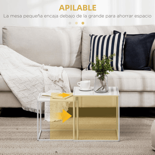 HOMCOM Conjunto de 2 Mesas Mesas de Centro Quadradas para Sala de Estar Estrutura de Aço para Quarto e Escritório Grande 40 cm Pequena 35 cm Branco