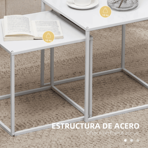HOMCOM Conjunto de 2 Mesas Mesas de Centro Quadradas para Sala de Estar Estrutura de Aço para Quarto e Escritório Grande 40 cm Pequena 35 cm Branco