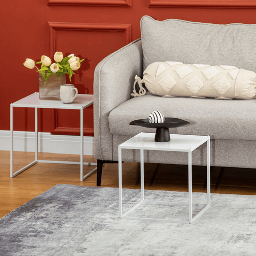 HOMCOM Conjunto de 2 Mesas Mesas de Centro Quadradas para Sala de Estar Estrutura de Aço para Quarto e Escritório Grande 40 cm Pequena 35 cm Branco