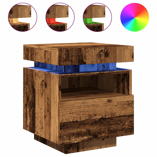 Lote de 2 Mesa De Cabeceira - Mesinha De Cabeceira c luzes LED 40x39x48,5cm madeira velha Lote de 2 Mesa De Cabeceira - Mesinha De Cabeceira c luzes LED 40x39x48,5cm madeira velha
