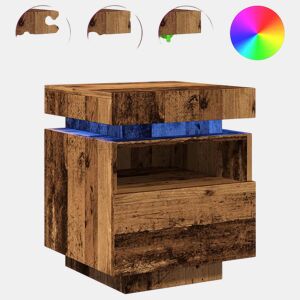 Lote de 2 Mesa De Cabeceira - Mesinha De Cabeceira c luzes LED 40x39x48,5cm madeira velha