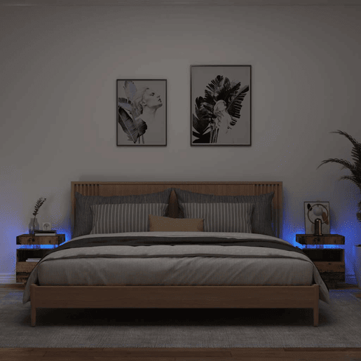 Lote de 2 Mesa De Cabeceira - Mesinha De Cabeceira c luzes LED 40x39x48,5cm madeira velha Lote de 2 Mesa De Cabeceira - Mesinha De Cabeceira c luzes LED 40x39x48,5cm madeira velha