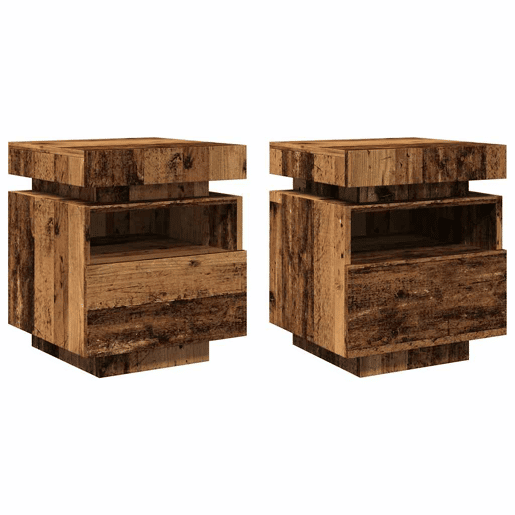 Lote de 2 Mesa De Cabeceira - Mesinha De Cabeceira c luzes LED 40x39x48,5cm madeira velha Lote de 2 Mesa De Cabeceira - Mesinha De Cabeceira c luzes LED 40x39x48,5cm madeira velha
