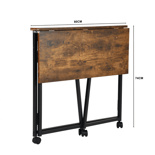 Mesa Dobrável Multifuncional Em Estilo Industrial Com Tampo Efeito Madeira E Estrutura Metálica Preta, Ideal Como Escrivaninha, Mesa Auxiliar Ou De Refeição Para Espaços Pequenos