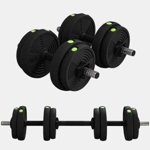 SPORTNOW Kit de Halteres 15 kg 2 em 1 Jogo de Pesos com Barra de Pesos Pega Antiderrapante para Treino de Força em Casa Ginásio Escritório Preto e Verde