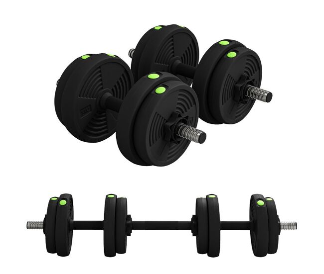 Sportnow juego de mancuernas ajustables 4 en 1, 15kg, juego de pesas con barra de conexión y mango antideslizante, pesas y mancuernas para hombres y mujeres, ejercicio de fitness, casa gimnasio