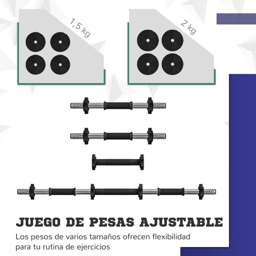 SPORTNOW Kit de Halteres 15 kg 2 em 1 Jogo de Pesos com Barra de Pesos Pega Antiderrapante para Treino de Força em Casa Ginásio Escritório Preto e Verde