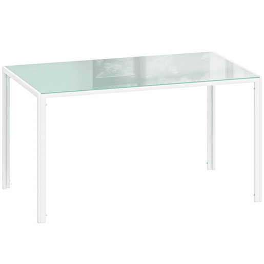 HOMCOM Mesa de Refeição de Vidro Mesa Retangular para 6 Pessoas com Pés de Metal Multifuncional para Cozinha ou Sala 140x80x75 cm Branco