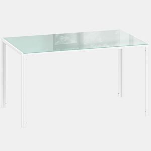 HOMCOM Mesa de Refeição de Vidro Mesa Retangular para 6 Pessoas com Pés de Metal Multifuncional para Cozinha ou Sala 140x80x75 cm Branco