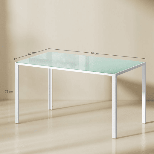 HOMCOM Mesa de Refeição de Vidro Mesa Retangular para 6 Pessoas com Pés de Metal Multifuncional para Cozinha ou Sala 140x80x75 cm Branco