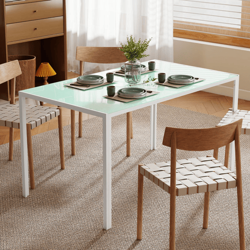 HOMCOM Mesa de Refeição de Vidro Mesa Retangular para 6 Pessoas com Pés de Metal Multifuncional para Cozinha ou Sala 140x80x75 cm Branco