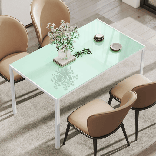 HOMCOM Mesa de Refeição de Vidro Mesa Retangular para 6 Pessoas com Pés de Metal Multifuncional para Cozinha ou Sala 140x80x75 cm Branco