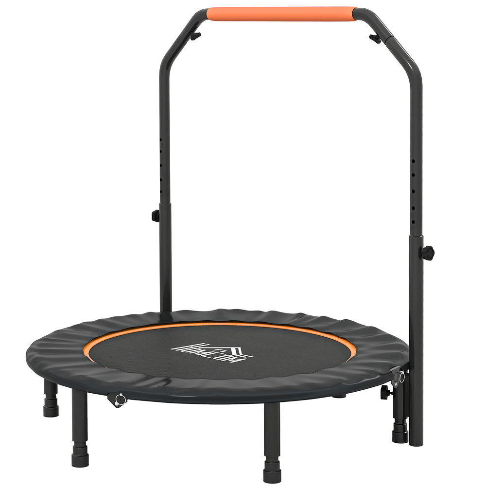 Homcom trampolín de fitness adultos ø114 cm, cama elástica plegable con mango ajustable de 4 niveles, marco de acero, para entrenamiento piernas, cuerpo en hogar, oficina, gimnasio, naranja y negro