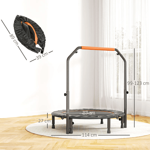 HOMCOM Trampolim Fitness Ø114 Trampolim Dobrável com Pega Ajustável em 4 Níveis Estrutura de Aço para Treino de Pernas Corpo em Casa Escritório Ginásio Preto e Laranja HOMCOM Trampolim Fitness Ø114 Trampolim Dobrável com Pega Ajustável em 4 Níveis Estrutura de Aço para Treino de Pernas Corpo em Casa Escritório Ginásio Preto e Laranja