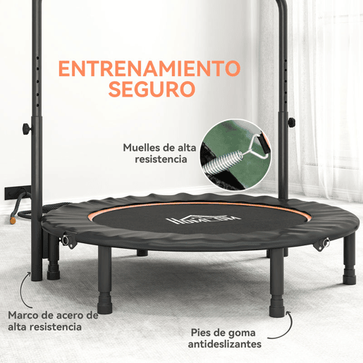 HOMCOM Trampolim Fitness Ø114 Trampolim Dobrável com Pega Ajustável em 4 Níveis Estrutura de Aço para Treino de Pernas Corpo em Casa Escritório Ginásio Preto e Laranja HOMCOM Trampolim Fitness Ø114 Trampolim Dobrável com Pega Ajustável em 4 Níveis Estrutura de Aço para Treino de Pernas Corpo em Casa Escritório Ginásio Preto e Laranja