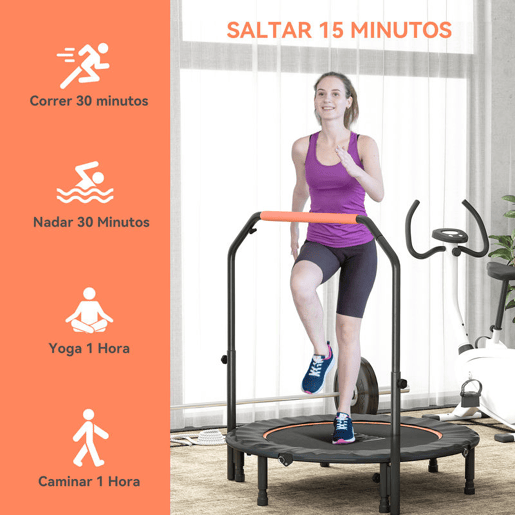 HOMCOM Trampolim Fitness Ø114 Trampolim Dobrável com Pega Ajustável em 4 Níveis Estrutura de Aço para Treino de Pernas Corpo em Casa Escritório Ginásio Preto e Laranja HOMCOM Trampolim Fitness Ø114 Trampolim Dobrável com Pega Ajustável em 4 Níveis Estrutura de Aço para Treino de Pernas Corpo em Casa Escritório Ginásio Preto e Laranja