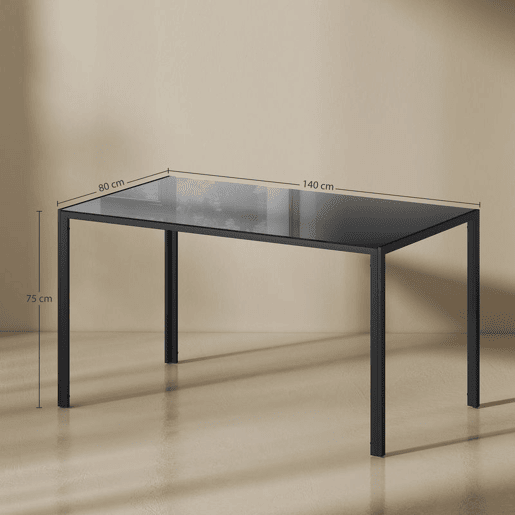 HOMCOM Mesa de Refeição de Vidro Mesa Retangular para 6 Pessoas com Pés de Metal Multifuncional para Cozinha ou Sala 140x80x75 cm Preto