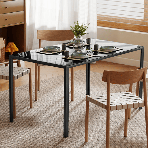 HOMCOM Mesa de Refeição de Vidro Mesa Retangular para 6 Pessoas com Pés de Metal Multifuncional para Cozinha ou Sala 140x80x75 cm Preto