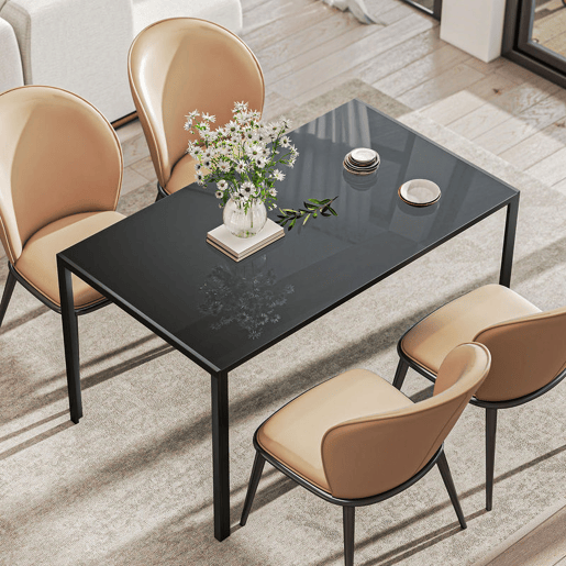 HOMCOM Mesa de Refeição de Vidro Mesa Retangular para 6 Pessoas com Pés de Metal Multifuncional para Cozinha ou Sala 140x80x75 cm Preto
