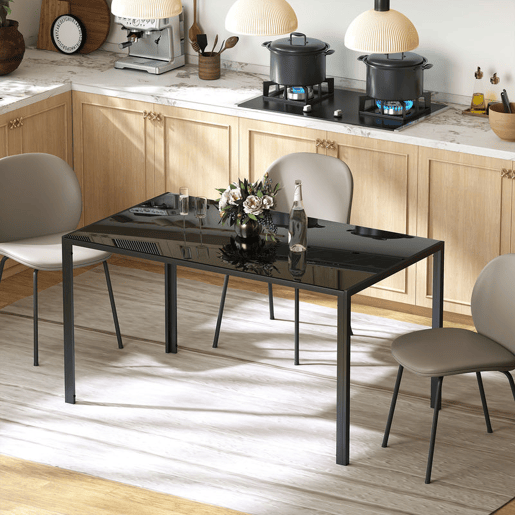 HOMCOM Mesa de Refeição de Vidro Mesa Retangular para 6 Pessoas com Pés de Metal Multifuncional para Cozinha ou Sala 140x80x75 cm Preto