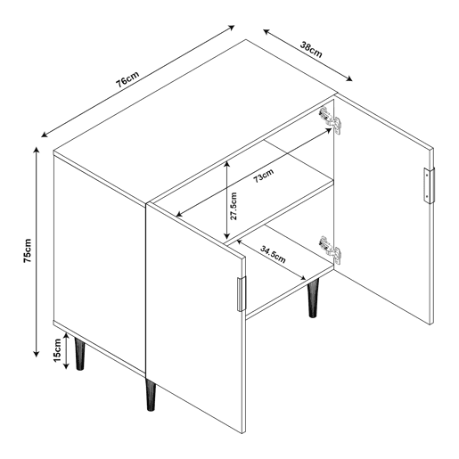 Aparador Starvili com 2 portas MDF 75x76x38 cm Cinzento en.casa