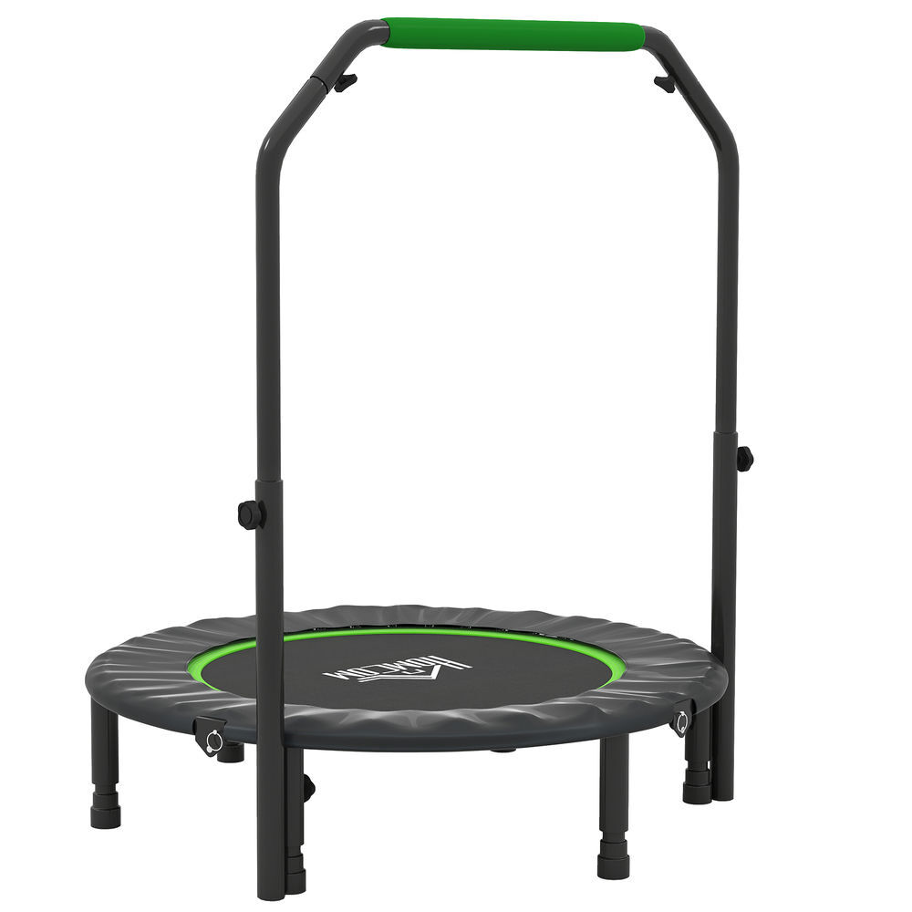 Homcom trampolín de fitness adultos ø102 cm, cama elástica plegable con mango ajustable de 4 niveles, marco de acero, para entrenamiento piernas, cuerpo en hogar, oficina, gimnasio, negro y verde