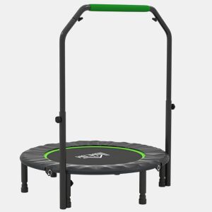 HOMCOM Trampolim Fitness Ø102 Trampolim Dobrável com Pega Ajustável em 4 Níveis Estrutura de Aço para Treino de Pernas Corpo em Casa Escritório Ginásio Verde