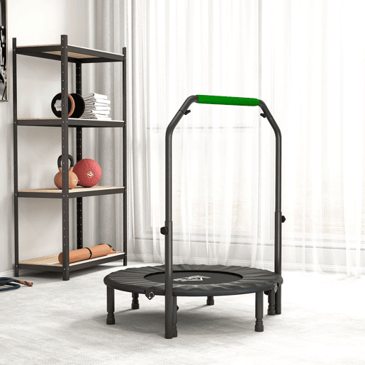 HOMCOM Trampolim Fitness Ø102 Trampolim Dobrável com Pega Ajustável em 4 Níveis Estrutura de Aço para Treino de Pernas Corpo em Casa Escritório Ginásio Verde