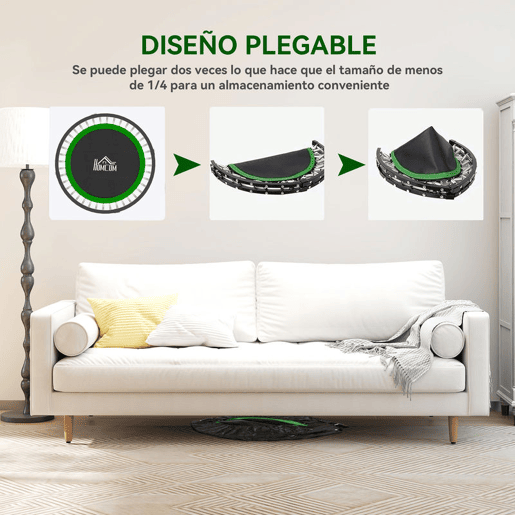 HOMCOM Trampolim Fitness Ø102 Trampolim Dobrável com Pega Ajustável em 4 Níveis Estrutura de Aço para Treino de Pernas Corpo em Casa Escritório Ginásio Verde