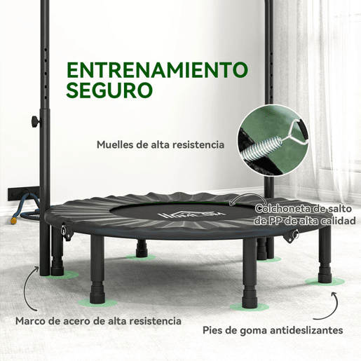 HOMCOM Trampolim Fitness Ø102 Trampolim Dobrável com Pega Ajustável em 4 Níveis Estrutura de Aço para Treino de Pernas Corpo em Casa Escritório Ginásio Verde
